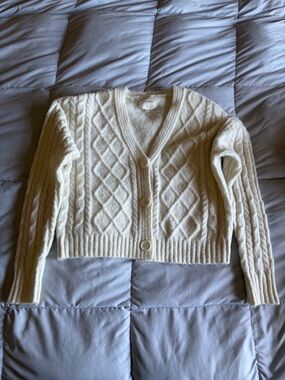 Cream Cable Knit Button-Front Women’s Sweater